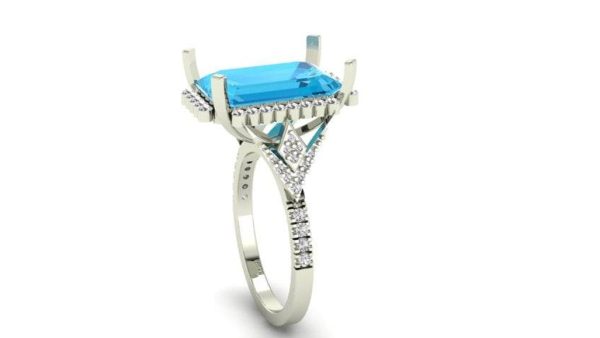 Render of an Aqua Azure ring design in white gold with a diamond halo