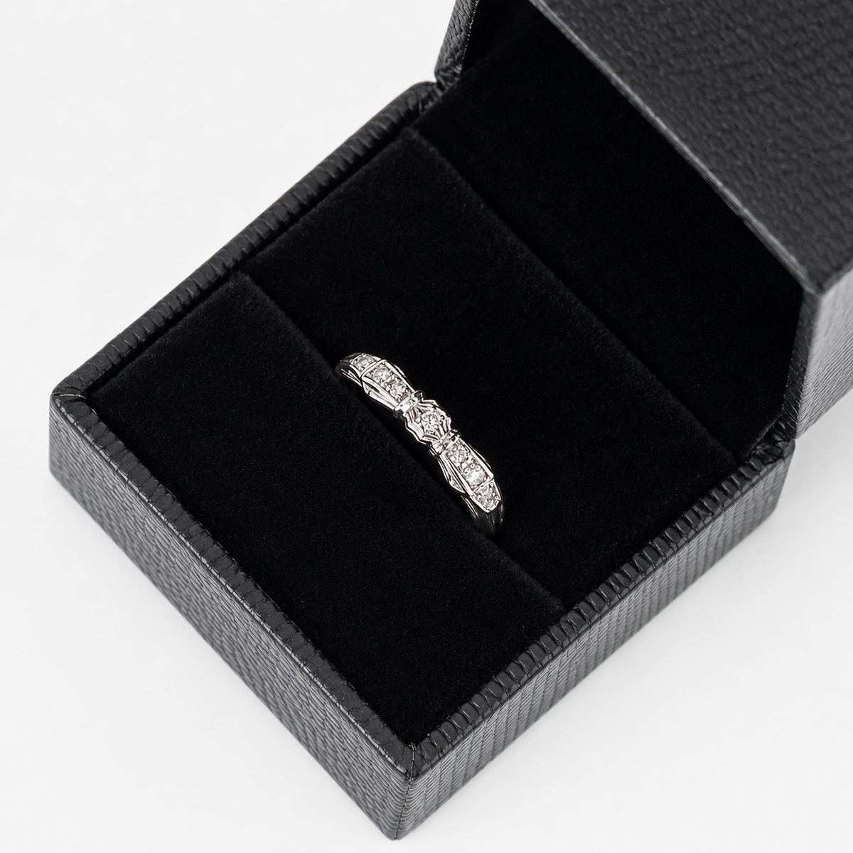 Vintage diamond band in a ring box, estate jewellery valuation in Canberra