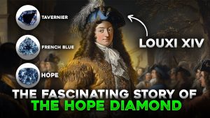 Louis XIV beside the Tavernier Blue, the French Blue and the Hope Diamond, from the video The Fascinating Story of the Hope Diamond