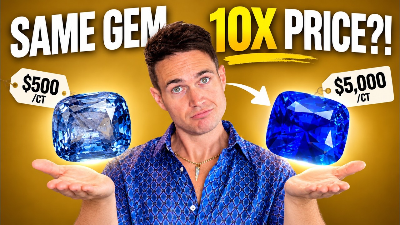 Two blue sapphires priced at $500 a carat and $5,000 a carat, from the video How Jewellers Really Price Gems