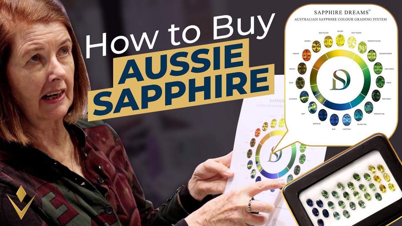 Ros from Sam's Group Australia with an Australian sapphire colour chart, from the video How to Buy Australian Sapphire