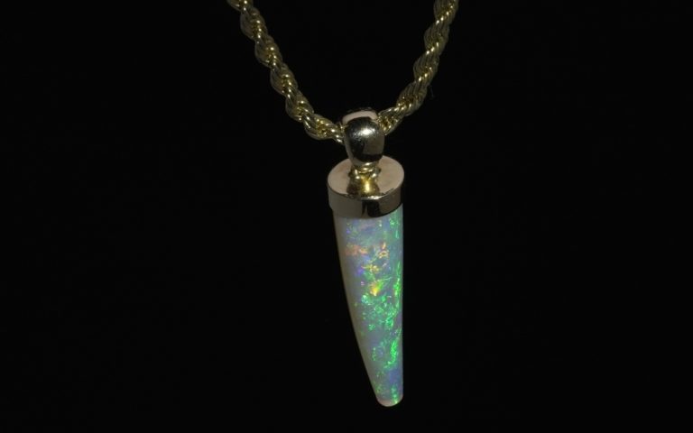 Mihi Fraser's belemnite opal pendant from Coober Pedy in handmade 18ct gold